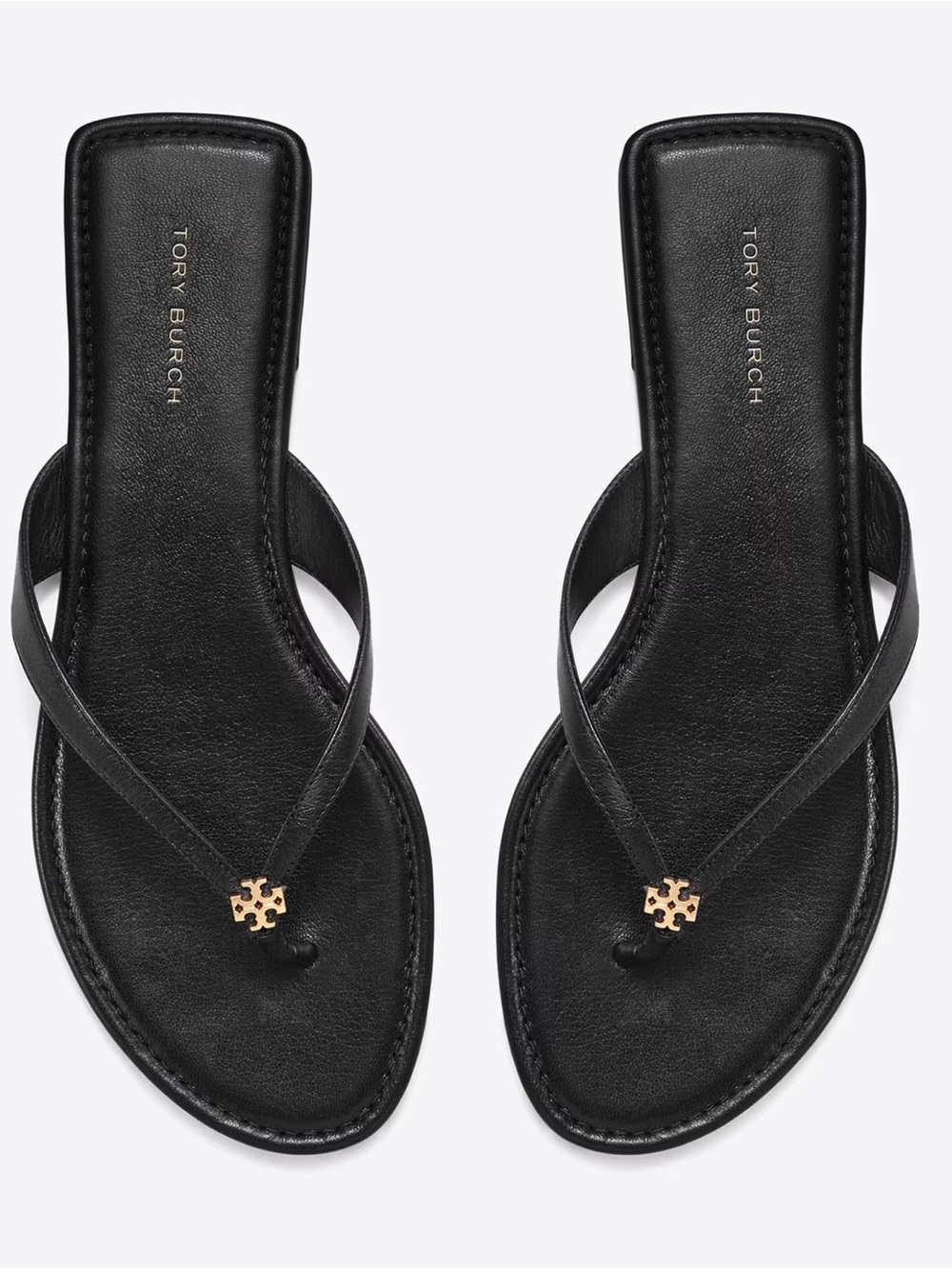 Tory Burch Black Leather Logo Thong Sandals